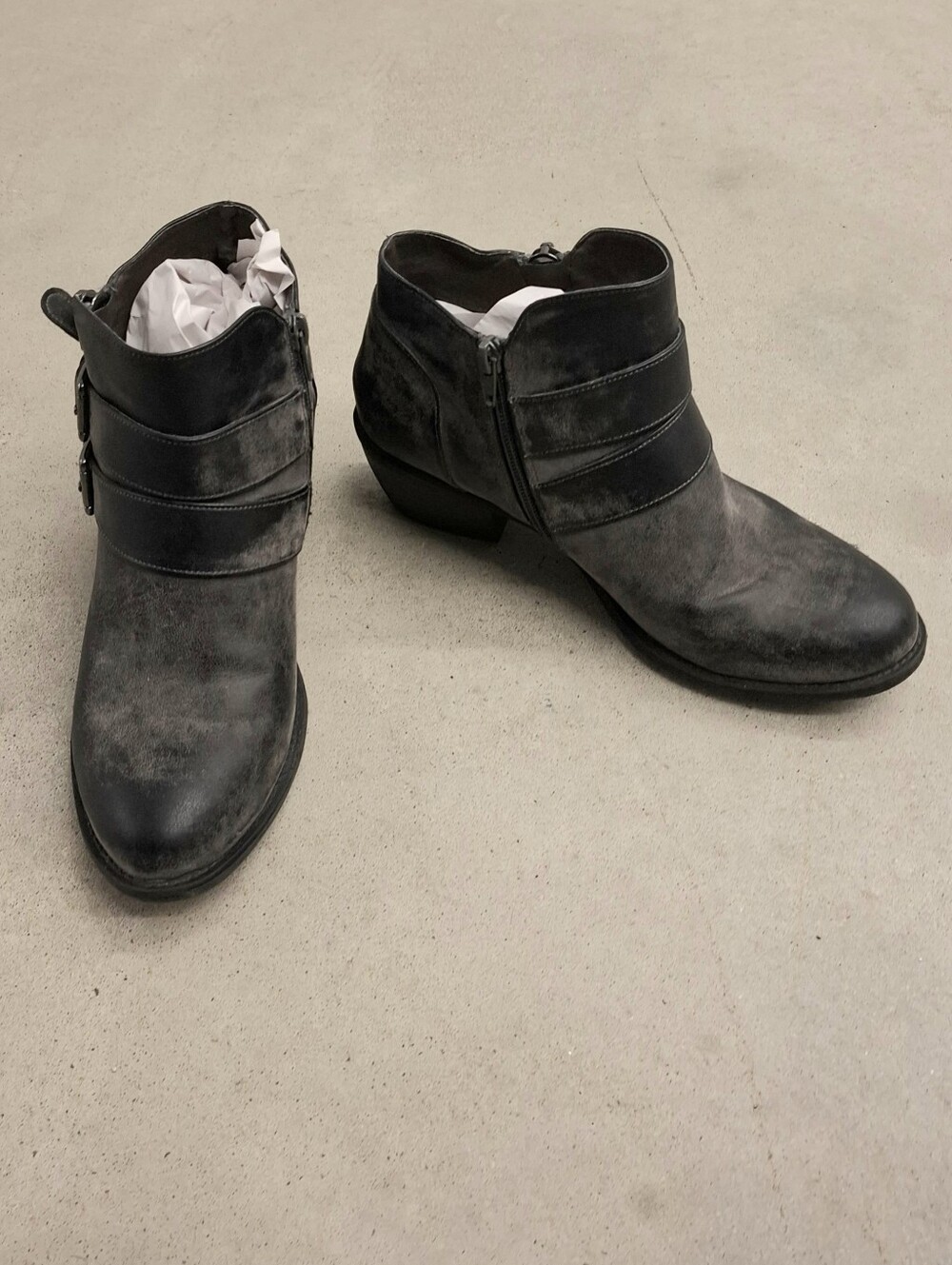 Nicole Rustic Distressed Black Faux Leather Ankle Boots 8.5